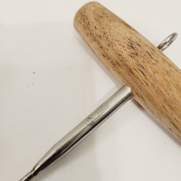 Vtg Wine Bottle Opener Steel Corkscrew Opener Wooden Handle Made in Japan - Picture 3 of 4